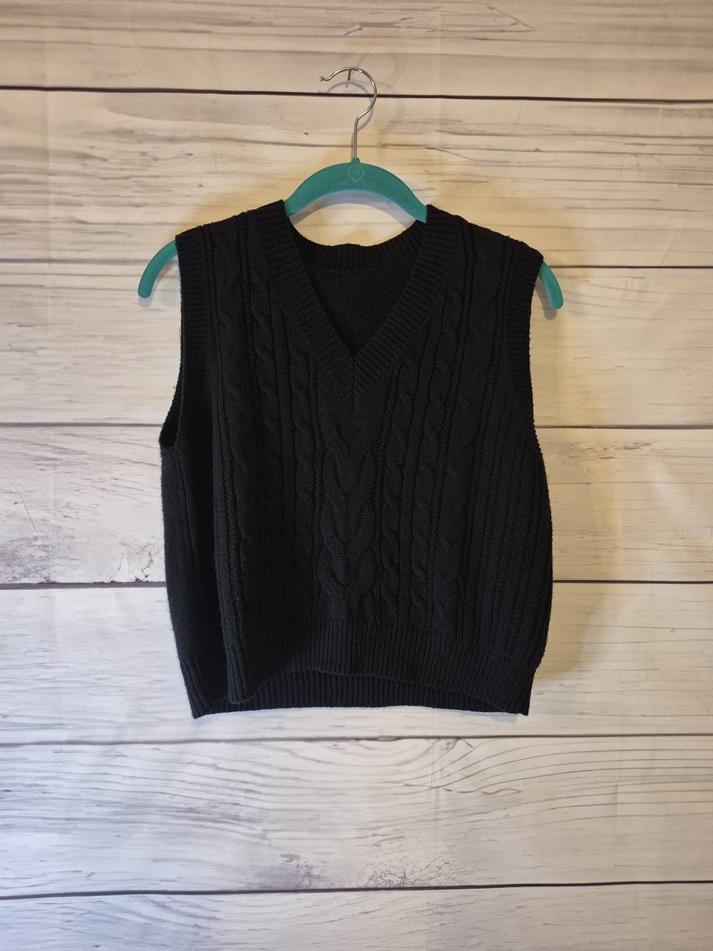 SHEIN Black Cable Knit V-Neck Sweater Vest